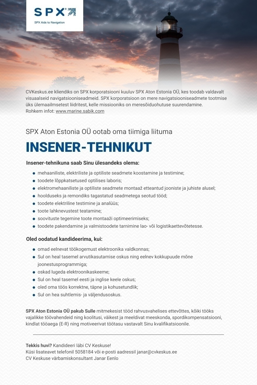 SPX Aton Estonia OÜ INSENER-TEHNIK (elektroonika valdkond)