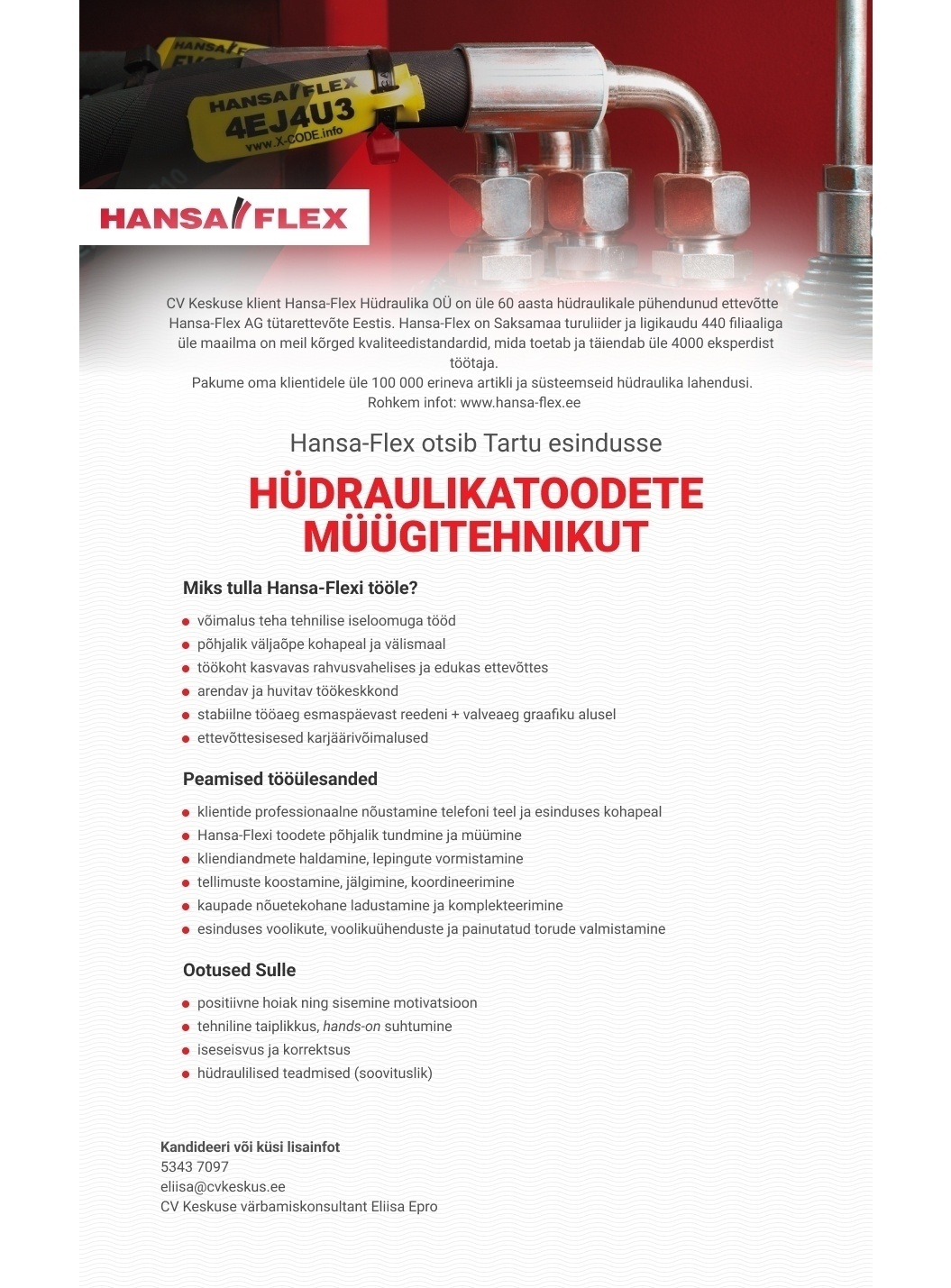 Hansa-Flex Hüdraulika OÜ HÜDRAULIKATOODETE MÜÜGITEHNIK
