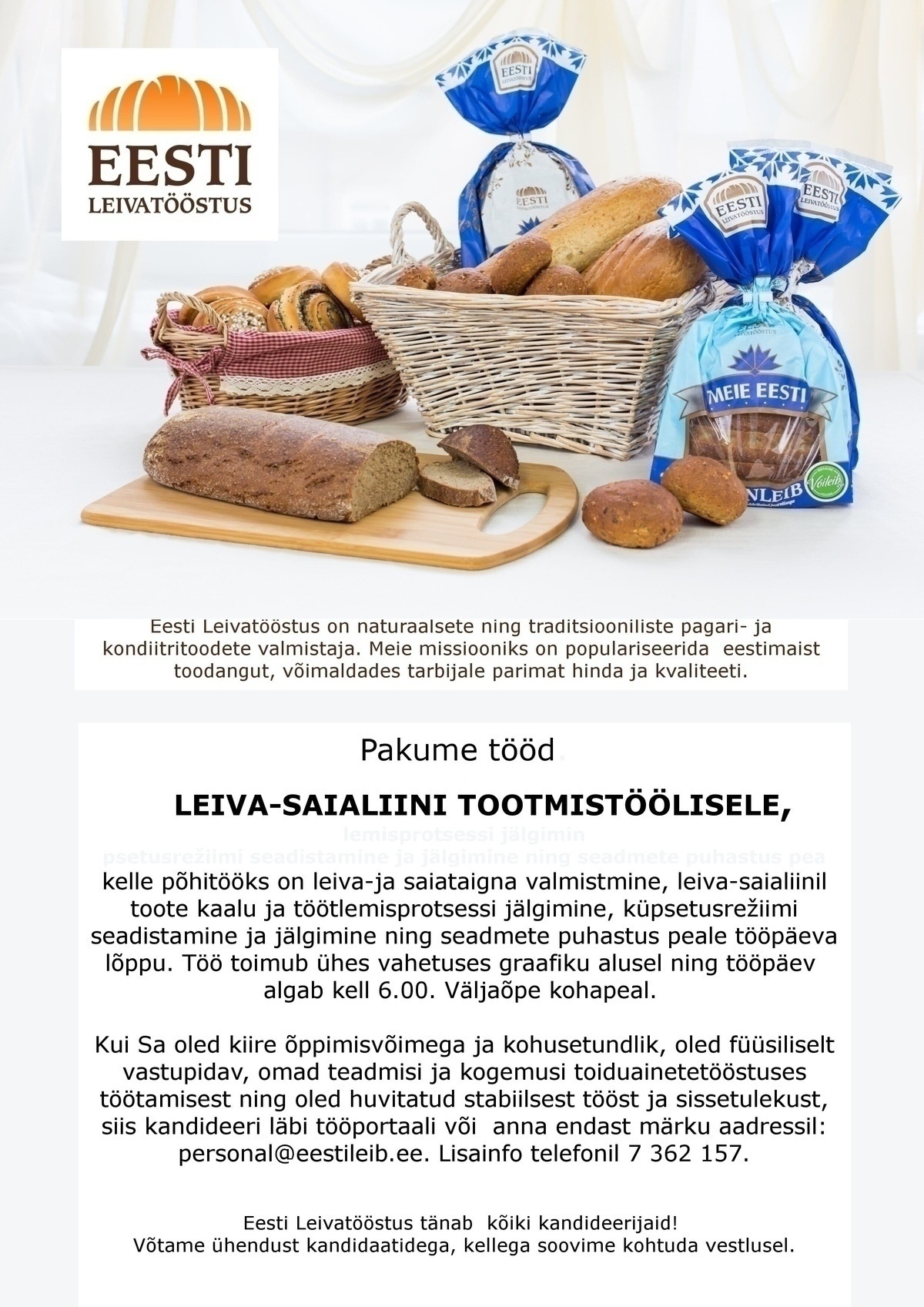 CVKeskus.ee klient Leiva-saialiini tootmistööline