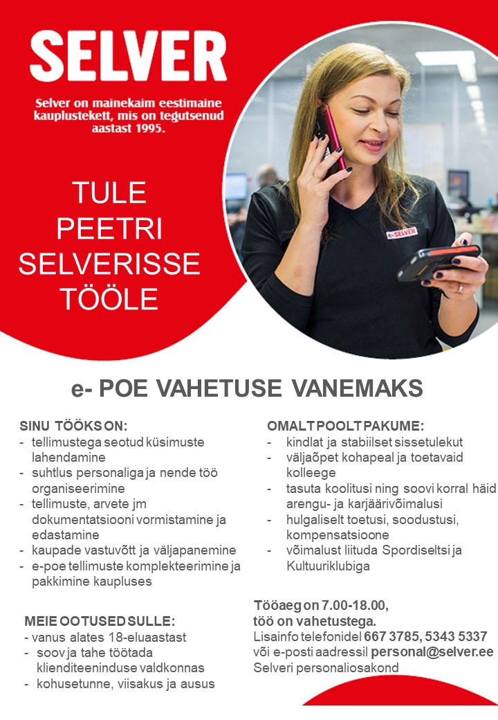 Selver E-poe vahetuse vanem Peetri Selveris