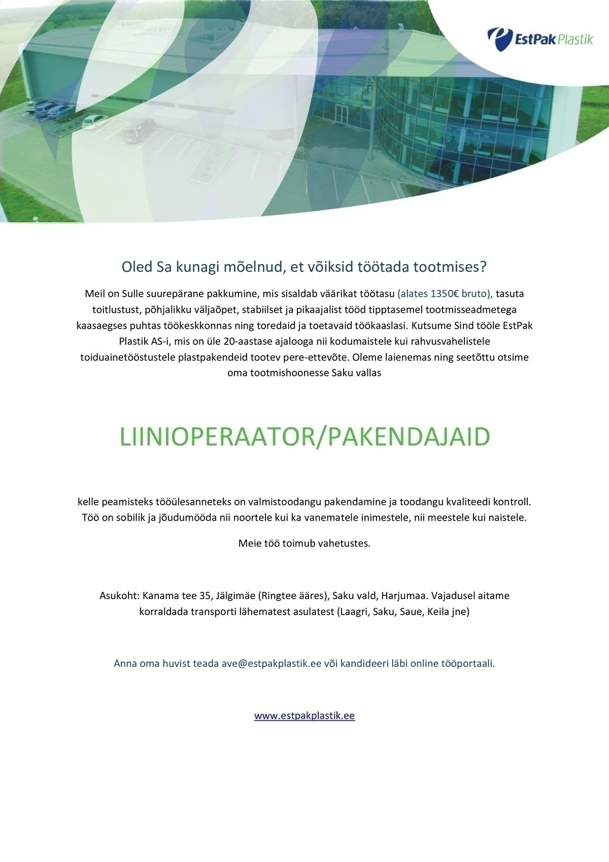 EstPak Plastik AS Liinioperaator / pakendaja