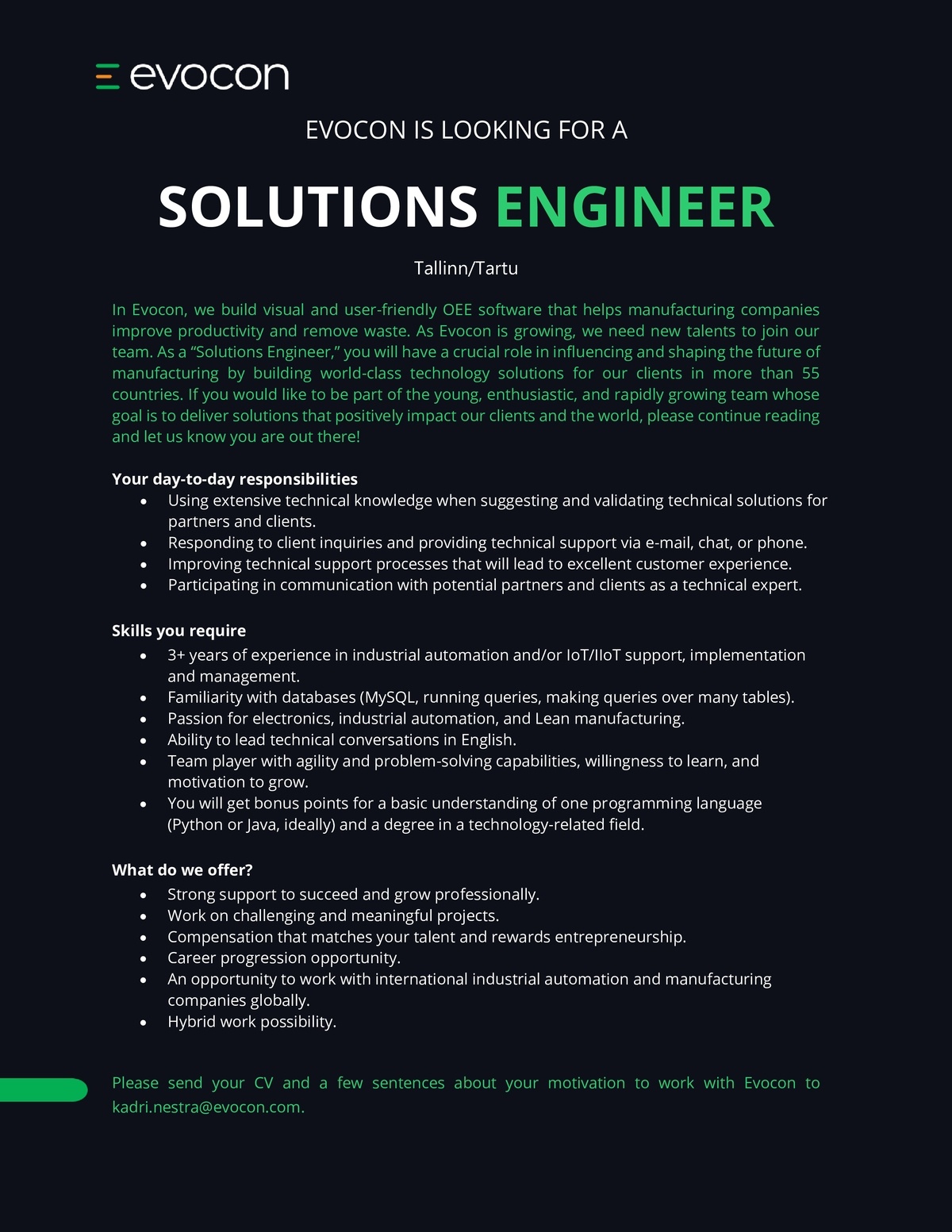 EVOCON OÜ Solutions Engineer