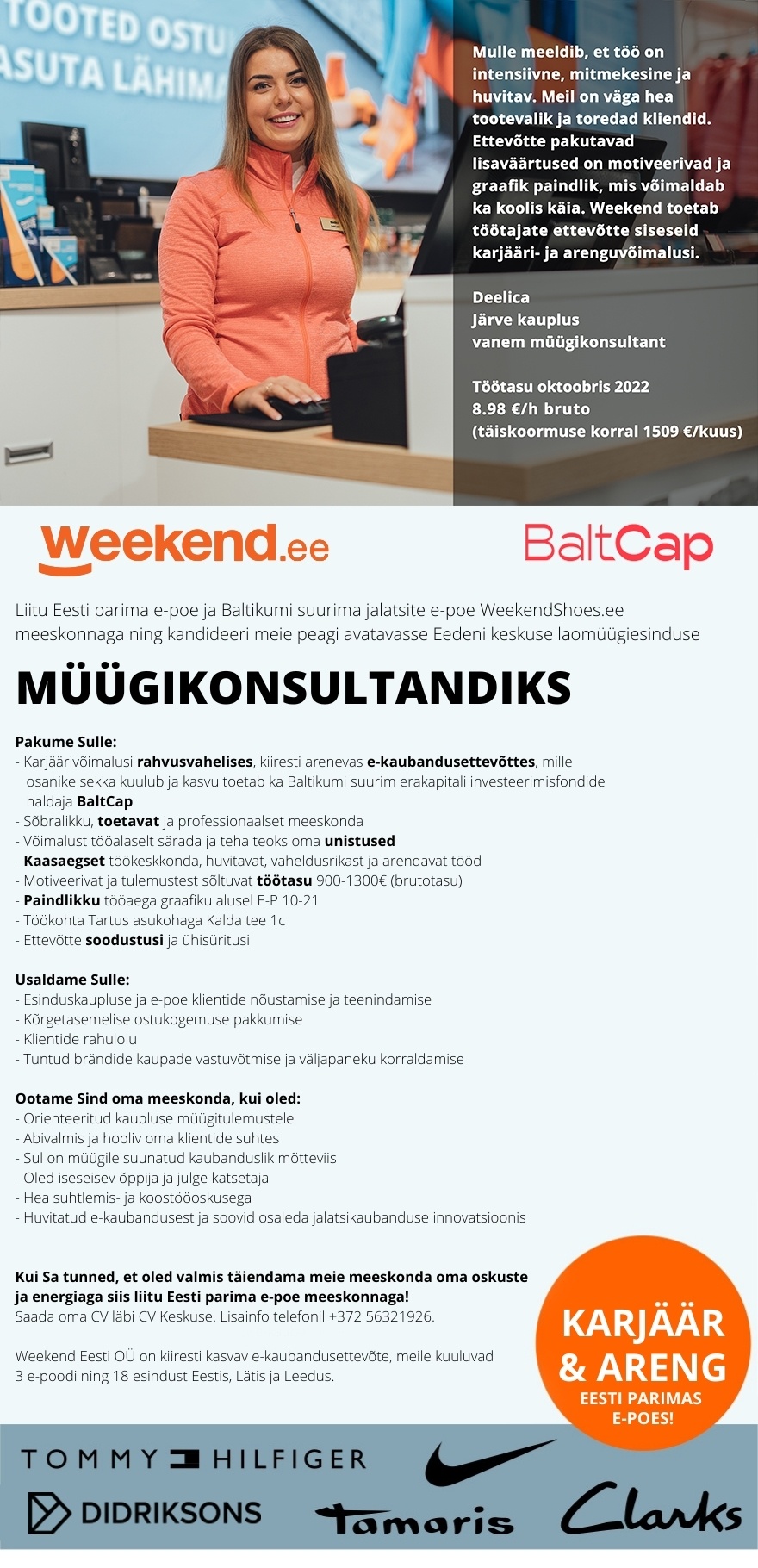 Weekend Eesti OÜ HEA TÖÖAEG & TÖÖTASU - MÜÜGIKONSULTANT uude avatavasse Eedeni keskuse laomüügiesindusse
