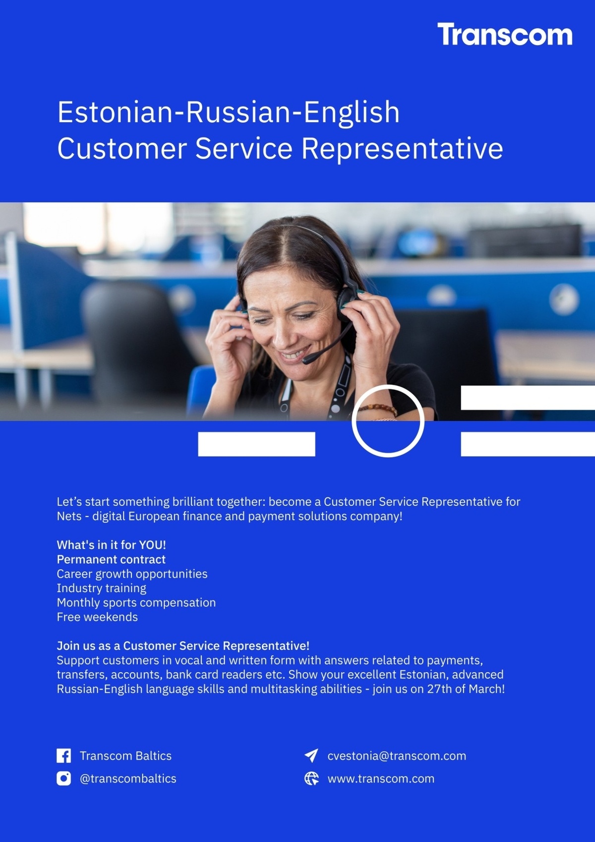CV Keskus job ad EstonianRussianEnglish Customer Service