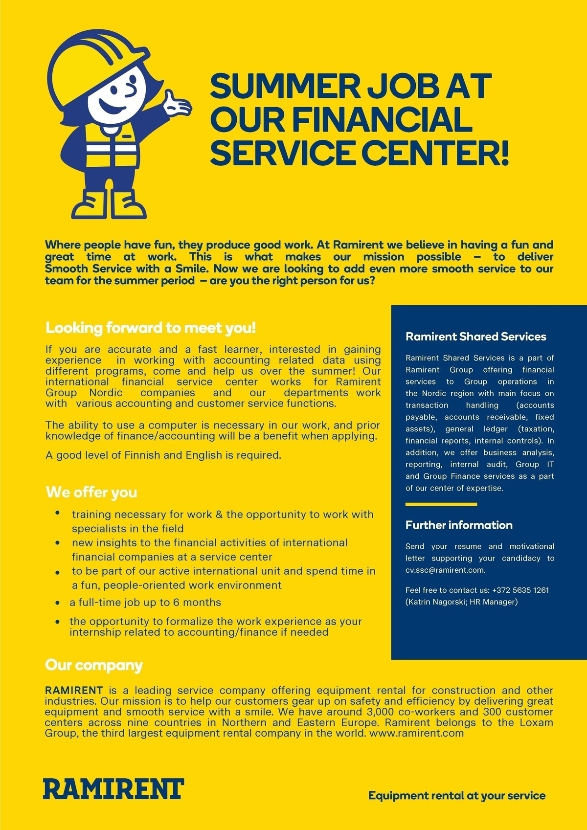 Ramirent Shared Services AS Summer Job at Shared Services Center