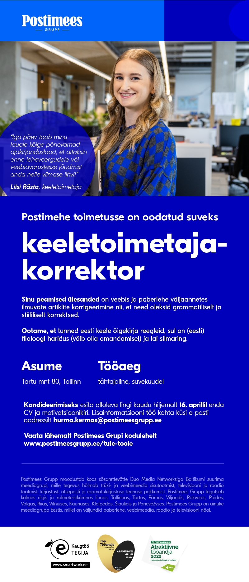 CVKeskus.ee klient Postimehe toimetuse suve keeletoimetaja-korrektor