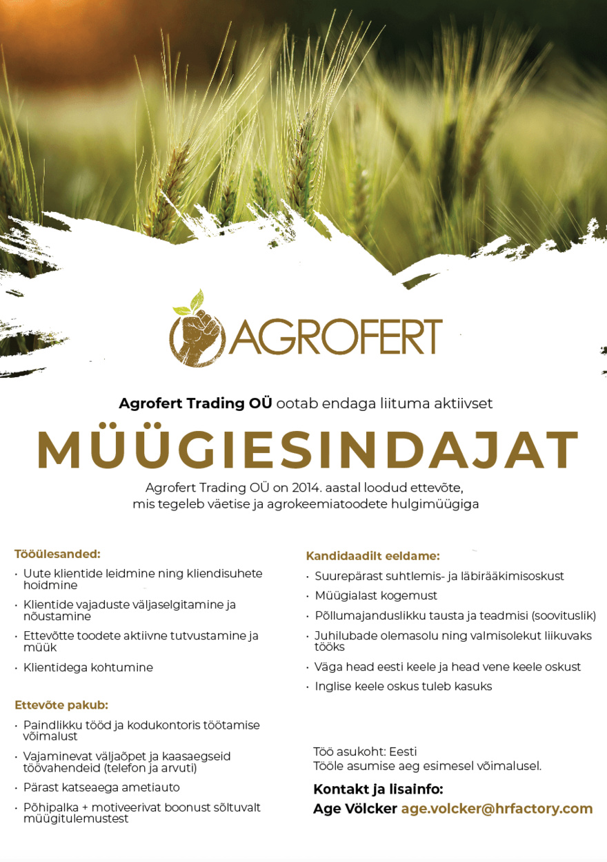 Agrofert Trading OÜ Müügiesindaja
