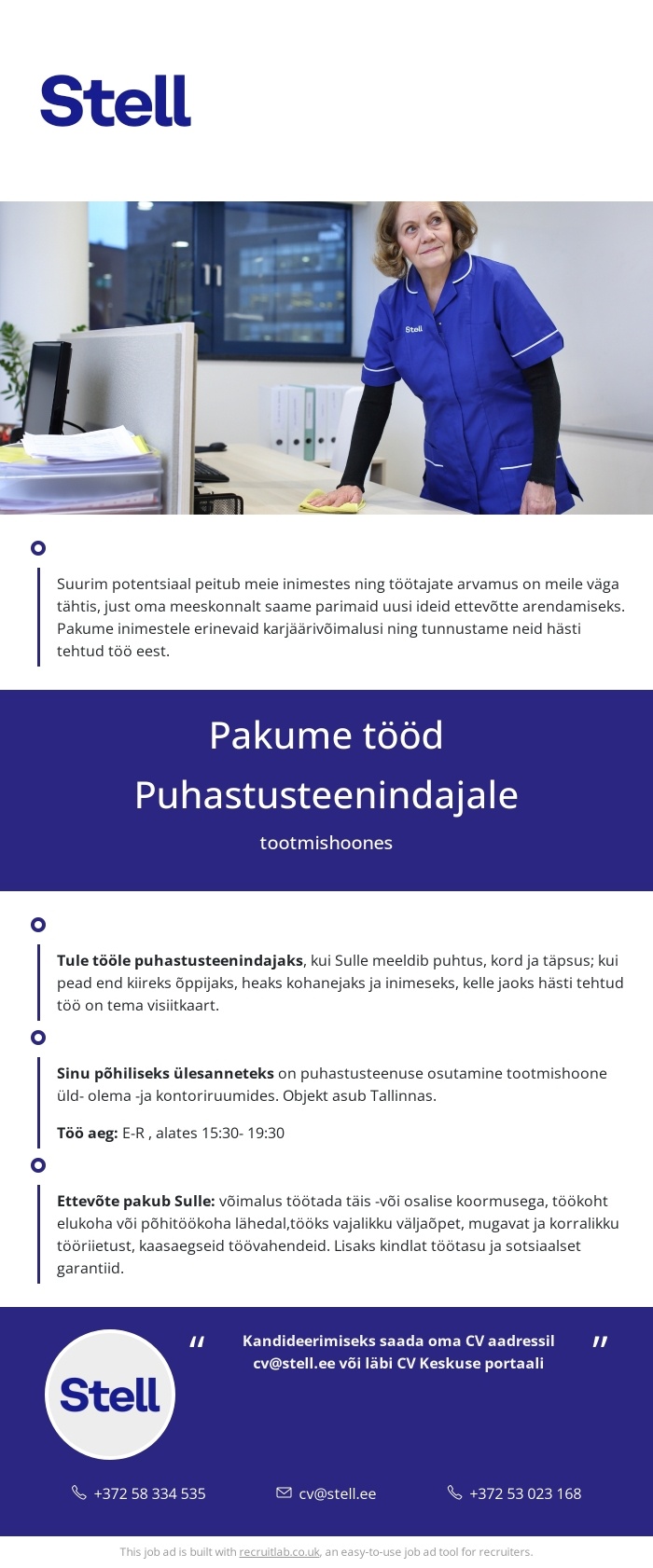 Stell Eesti AS Puhastusteenindaja tootmishoones Tallinnas