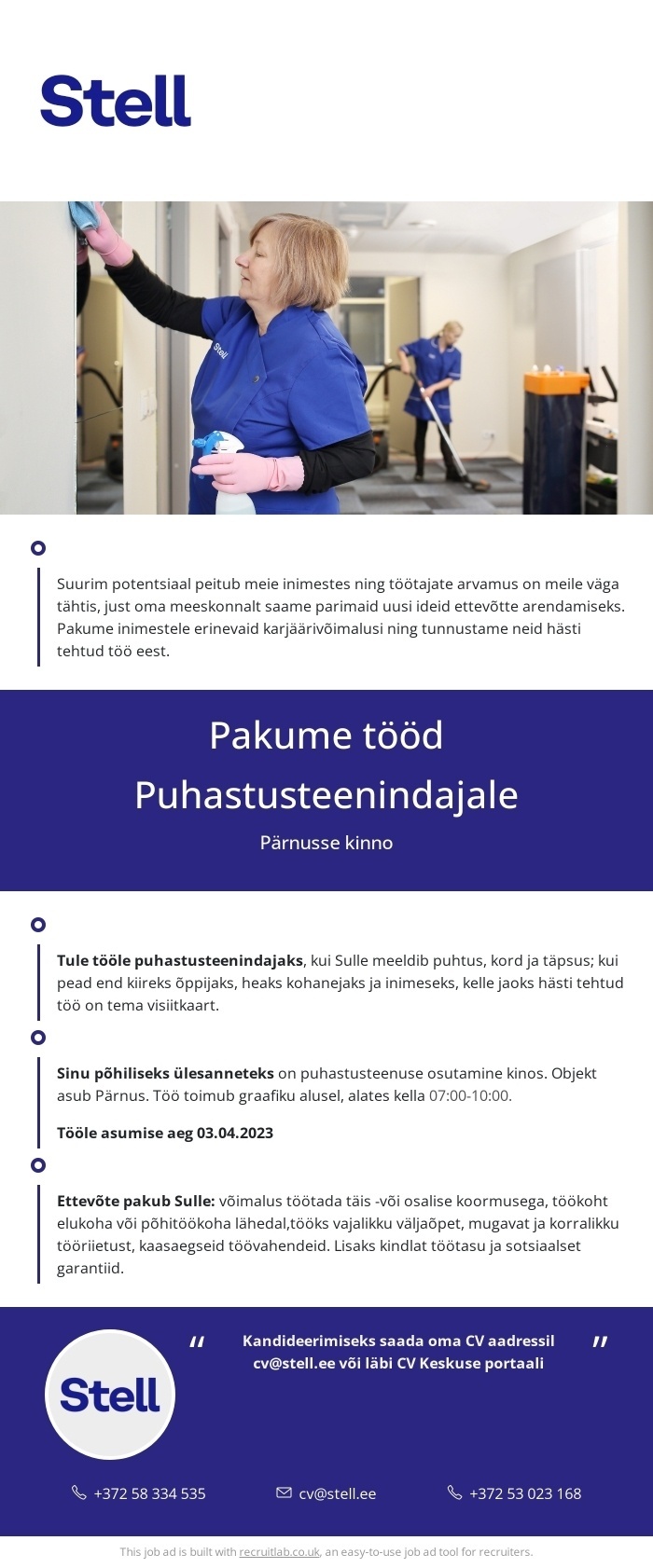 Stell Eesti AS Puhastusteenindaja Pärnusse kinno