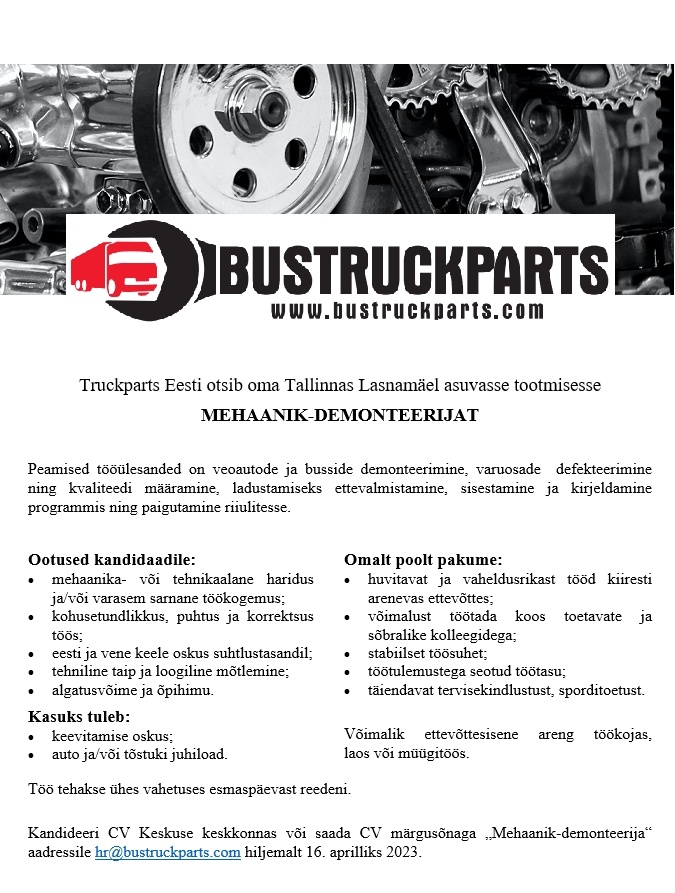 OÜ Truckparts Eesti MEHAANIK-DEMONTEERIJA