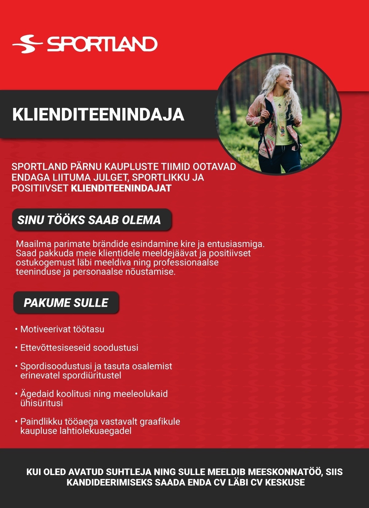 Sportland Eesti AS Pärnu Sportlandi klienditeenindaja (osalise koormusega)