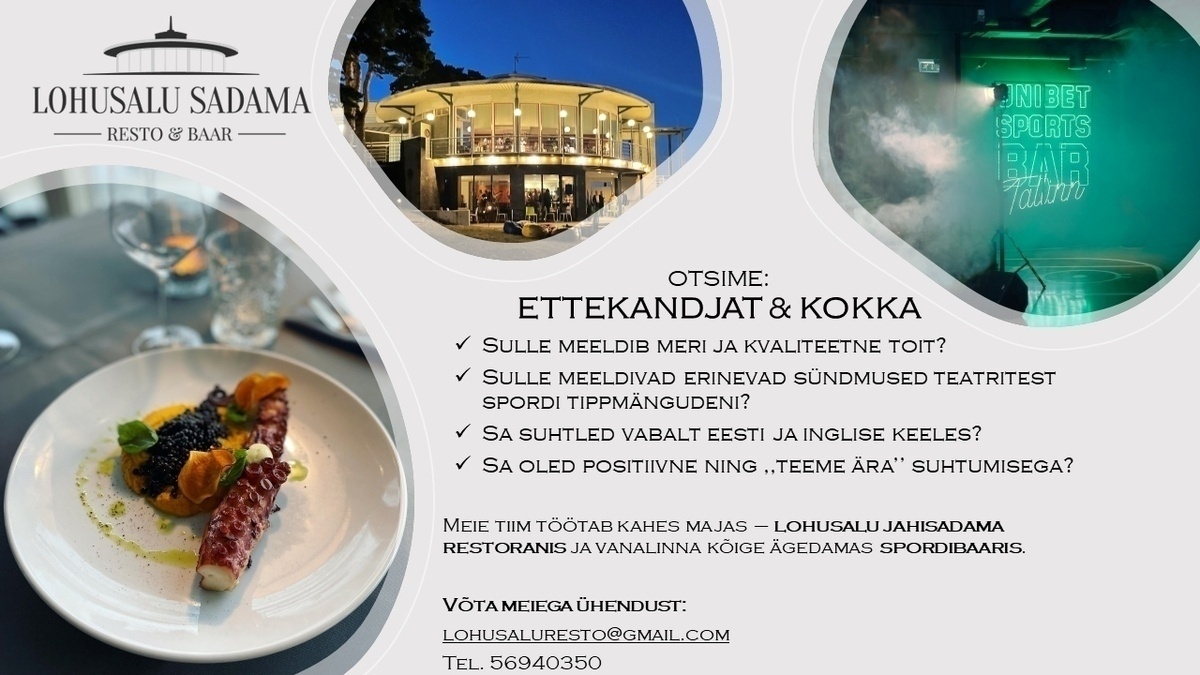 K.K Restoranid OÜ Ettekandjad/ teenindaja abid