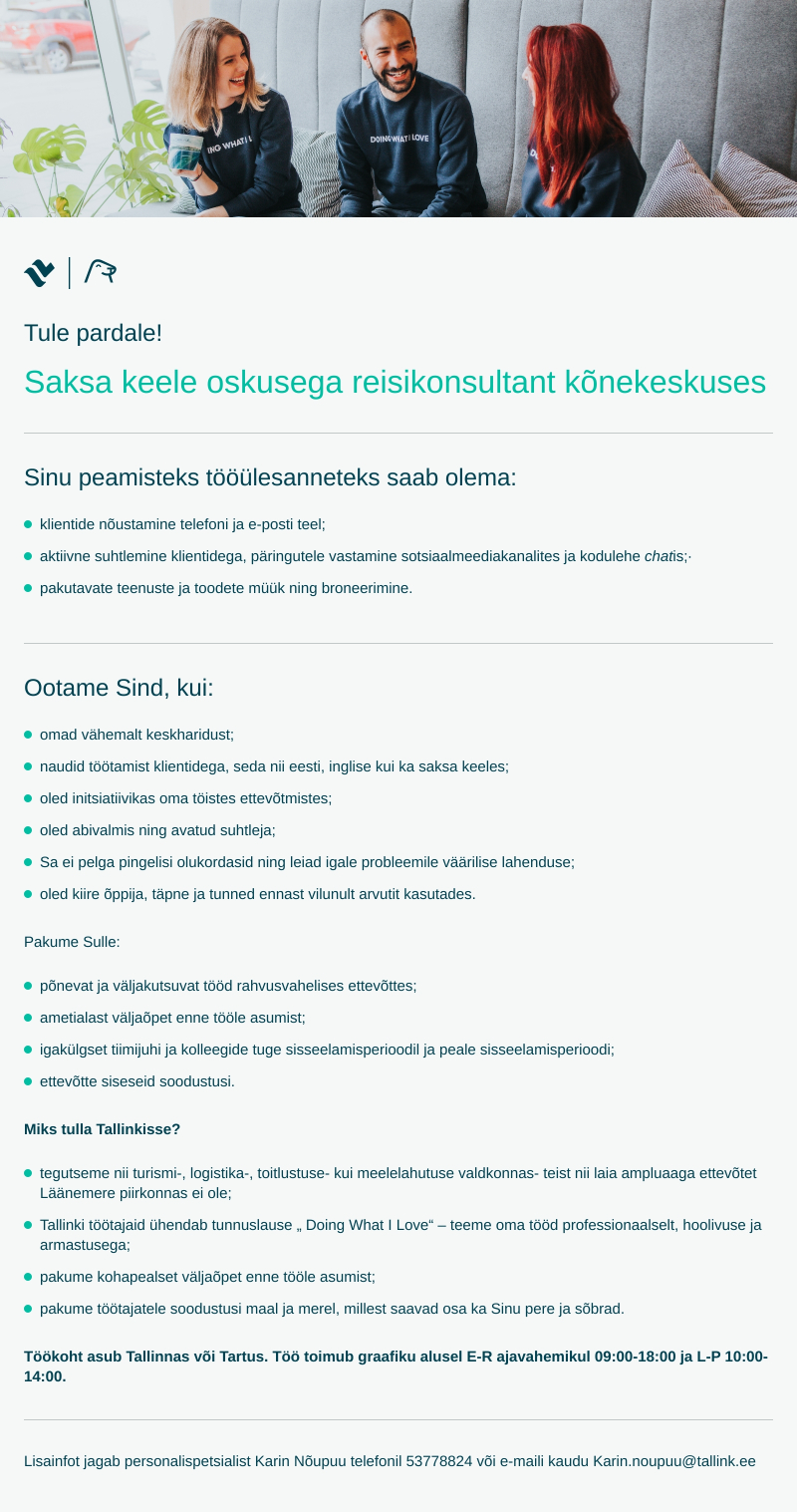 CVKeskus.ee klient Saksa keele oskusega reisikonsultant