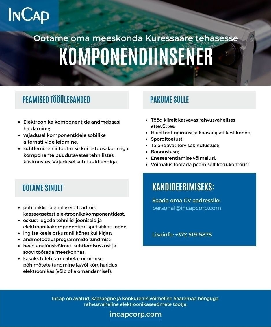 Incap Electronics Estonia OÜ Komponendiinsener