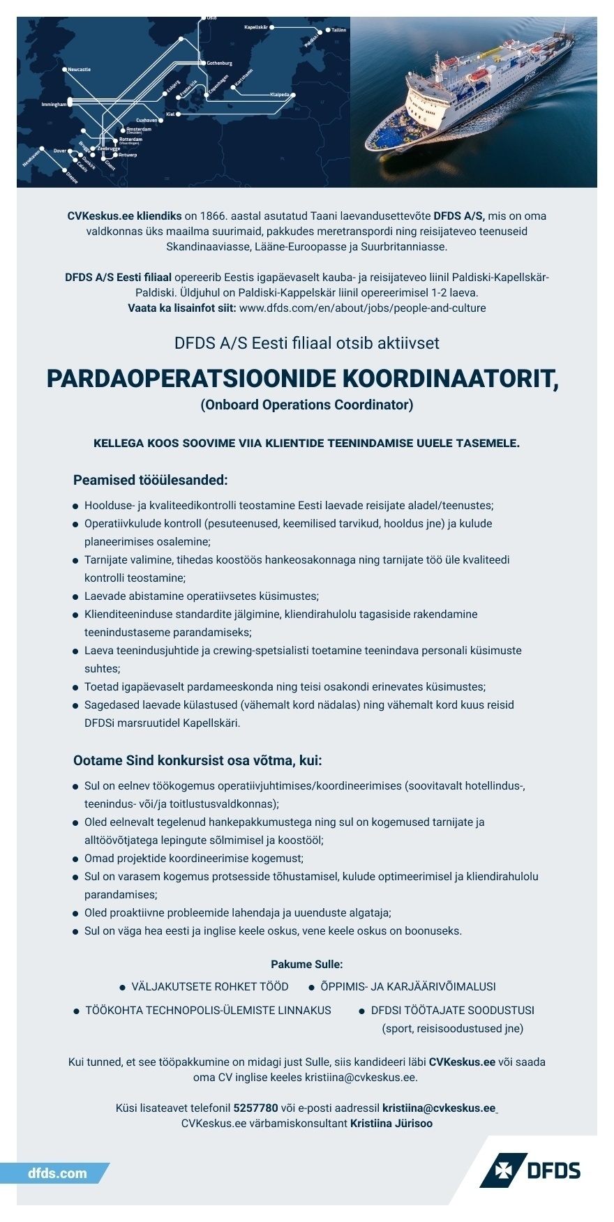 DFDS A/S Eesti filiaal  PARDAOPERATSIOONIDE KOORDINAATOR