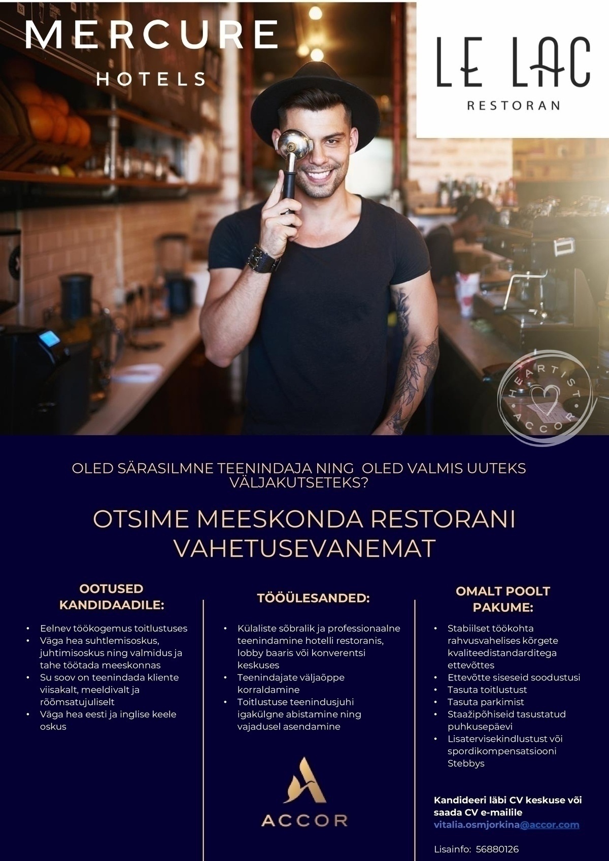 Mercure Tallinn Restorani vahetusevanem – karjääri võimalus särasilmsele teenindajale!