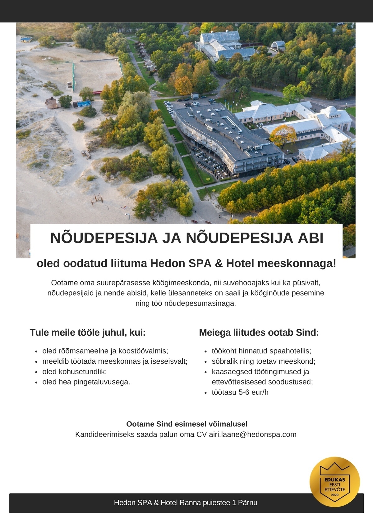 Supeluse Hotell OÜ Hedon SPA & HOTEL Nõudepesija