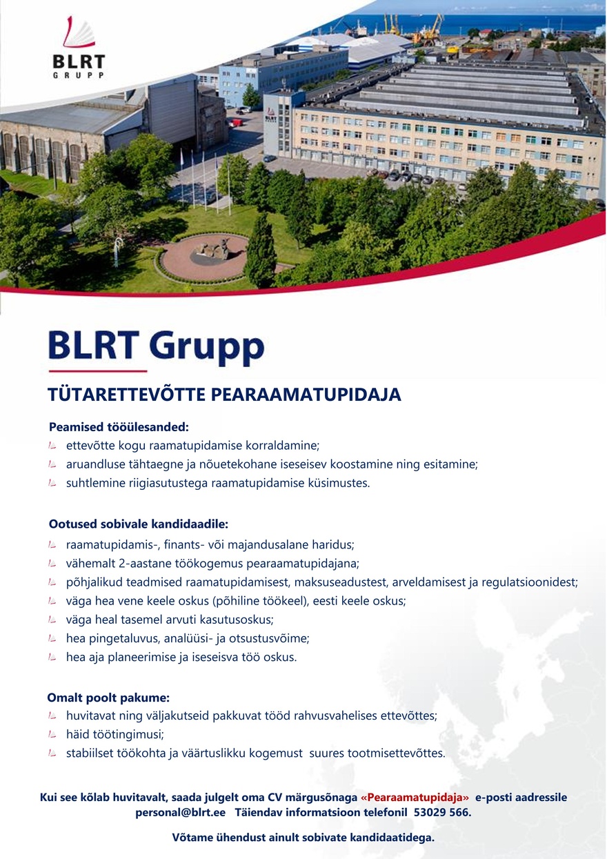 BLRT Grupp Tütarettevõtte pearaamatupidaja