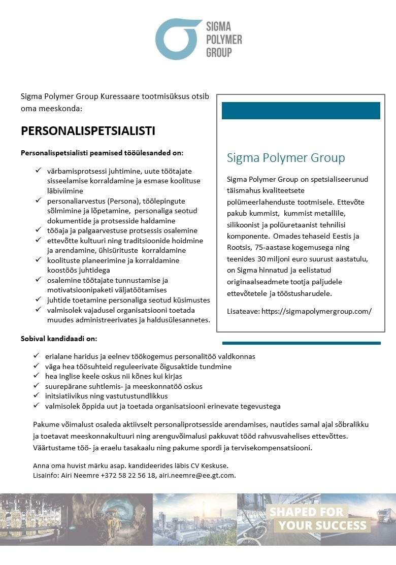 SIGMA POLYMER GROUP OÜ PERSONALISPETSIALIST