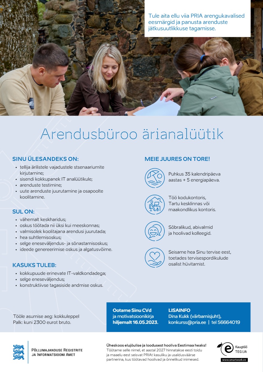 Põllumajanduse Registrite ja Informatsiooni Amet Ärianalüütik