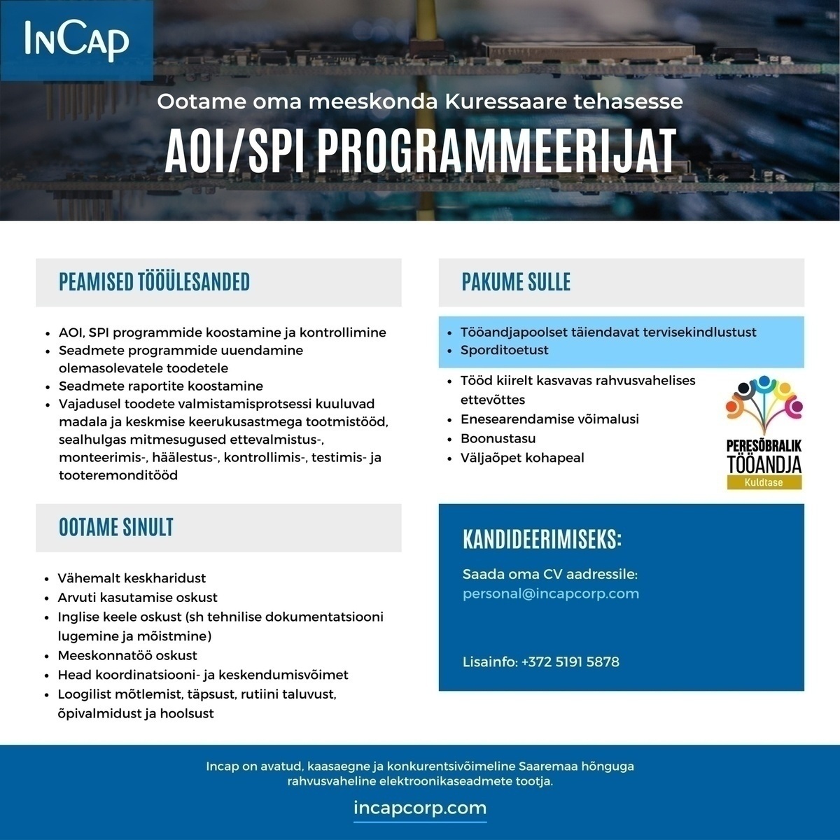 Incap Electronics Estonia OÜ AOI/SPI programmeerija