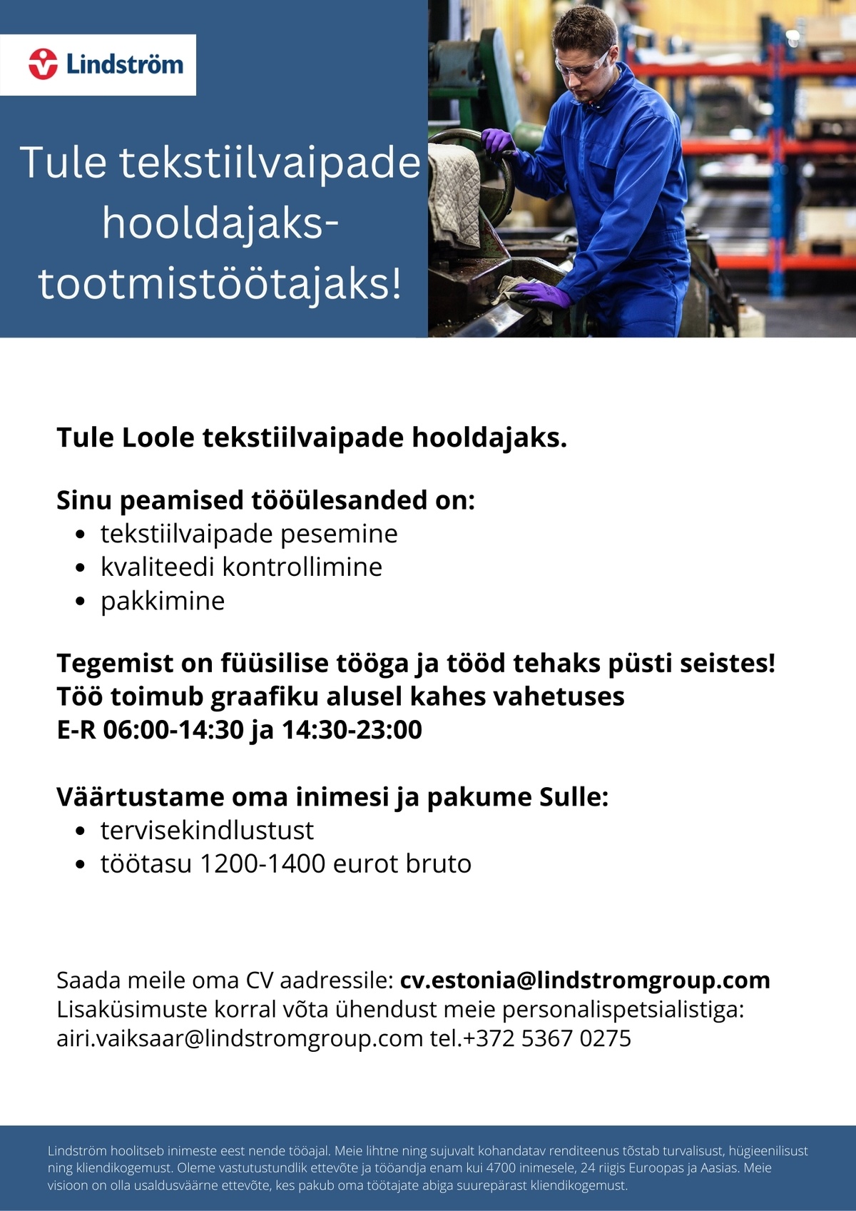 Lindström OÜ Tekstiilvaipade hooldaja