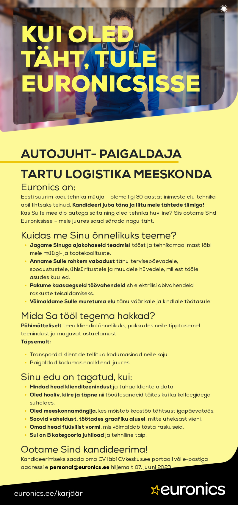 Sandmani Grupi AS Tartu Euronicsi autojuht-paigaldaja