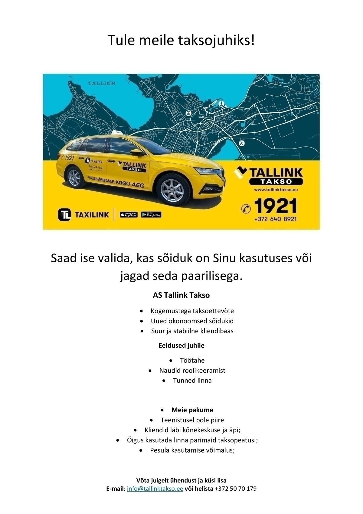 Tallink Takso AS Taksojuht
