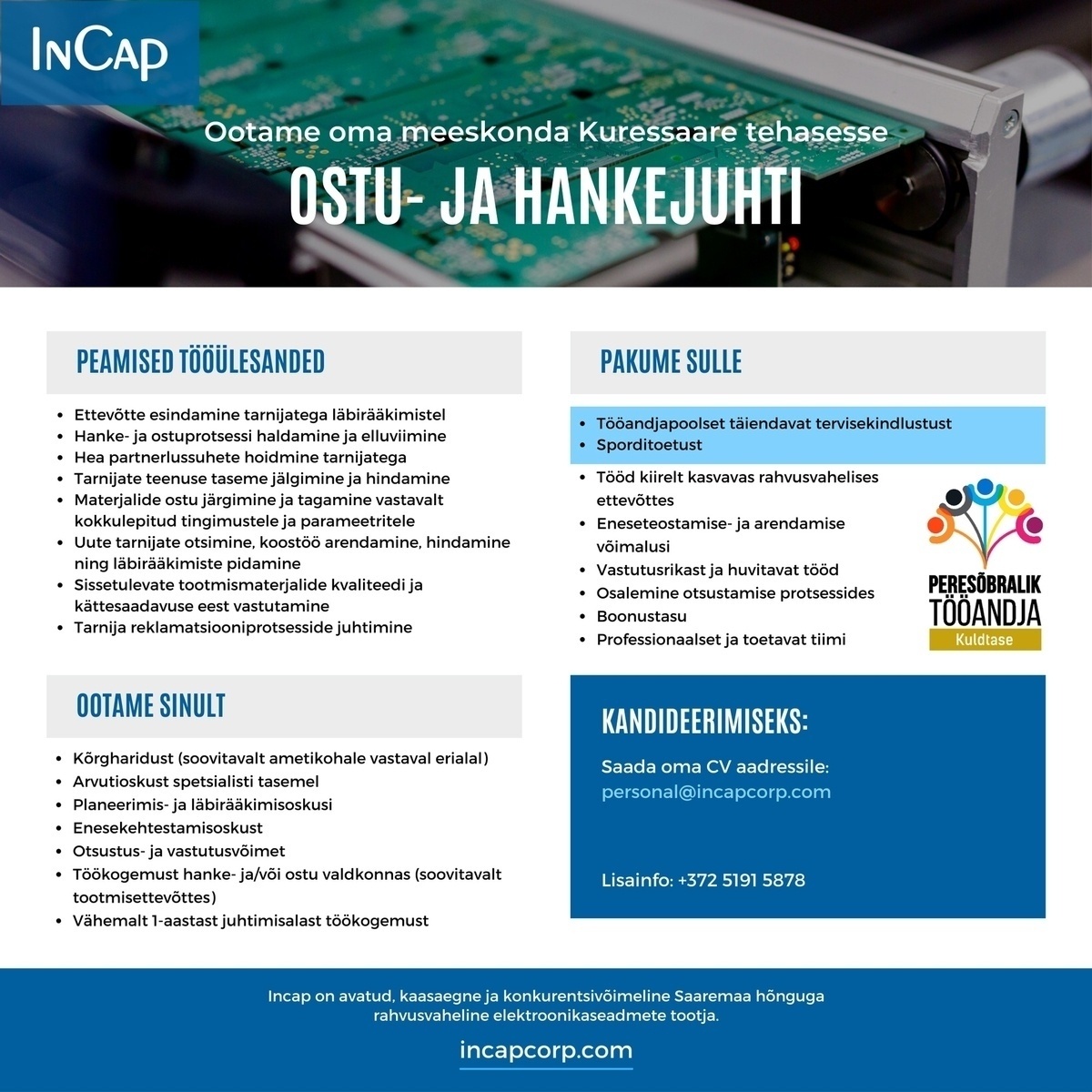 Incap Electronics Estonia OÜ Ostu- ja hankejuht