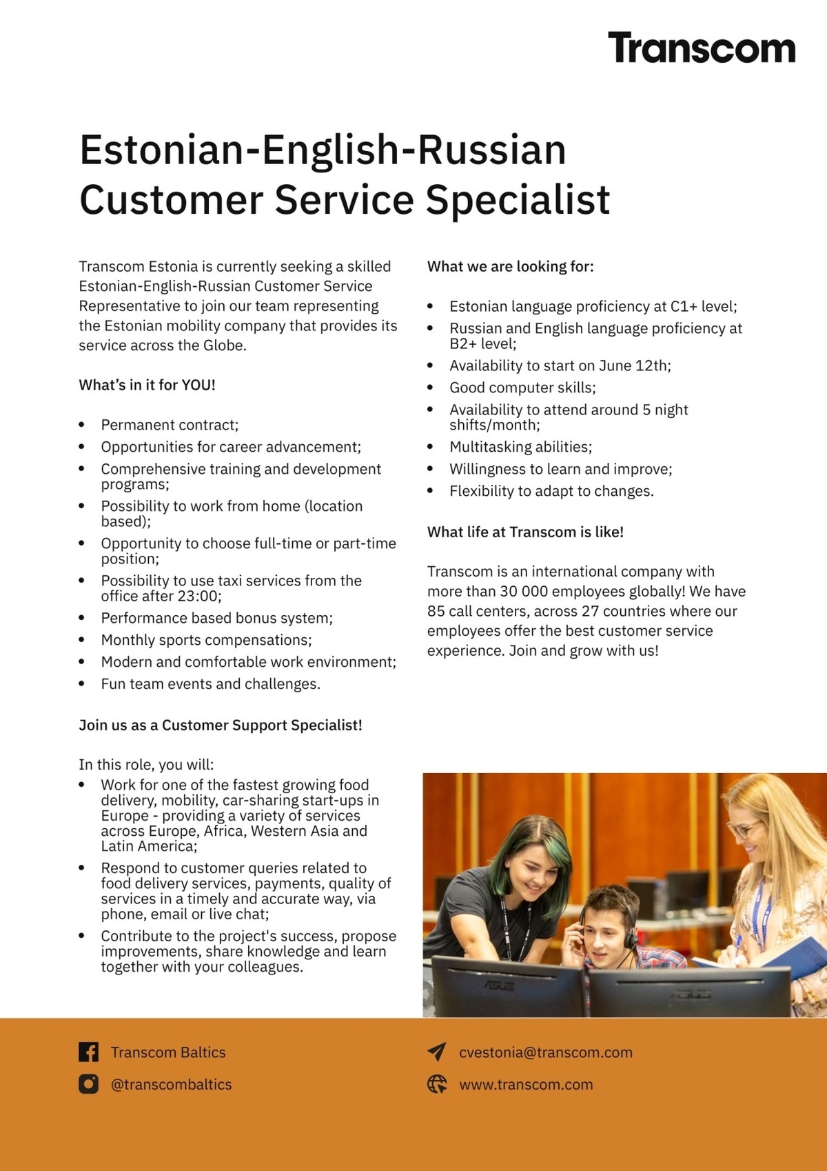 CV Keskus job ad EstonianEnglishRussian Customer Service Specialist