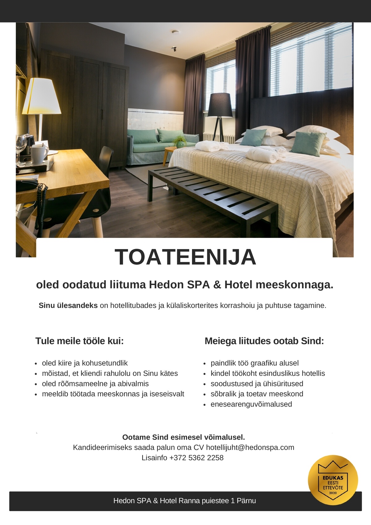 Supeluse Hotell OÜ Hedon SPA & HOTEL Toateenija