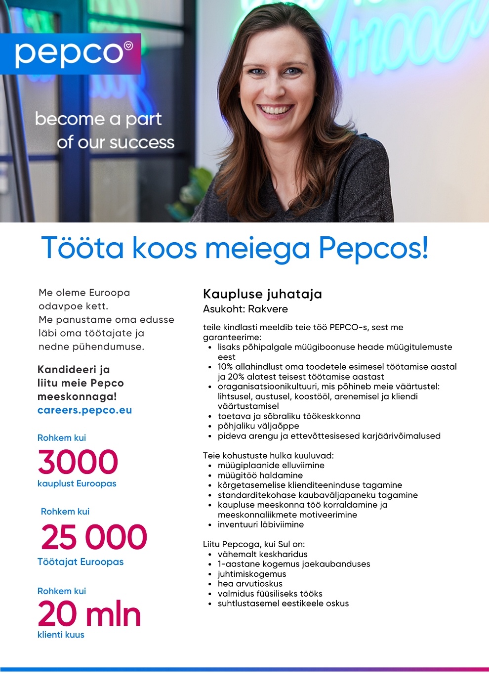 Pepco Estonia OÜ Kaupluse juhataja Põhjakeskuse PEPCO kaupluses