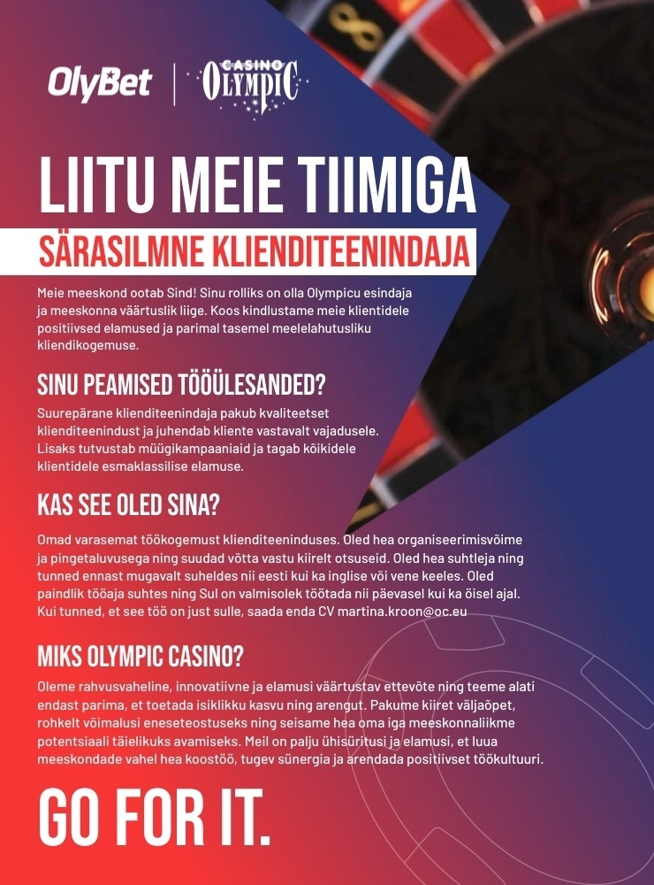 OLYMPIC ENTERTAINMENT GROUP AS Liitu Olympic Casino Pärnu Meeskonnaga!