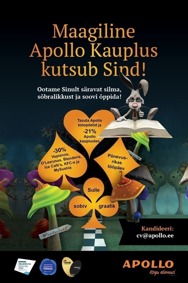 Apollo Kauplused OÜ Pärnu Keskuse Apollo kauplus kutsub tiimi klienditeenindajat!