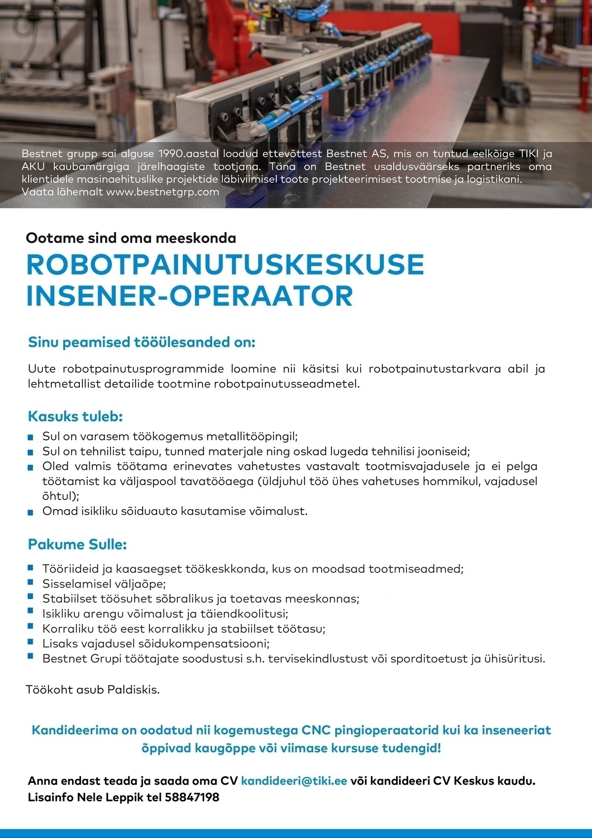 Bestnet AS Robotpainutuskeskuse insener–operaator