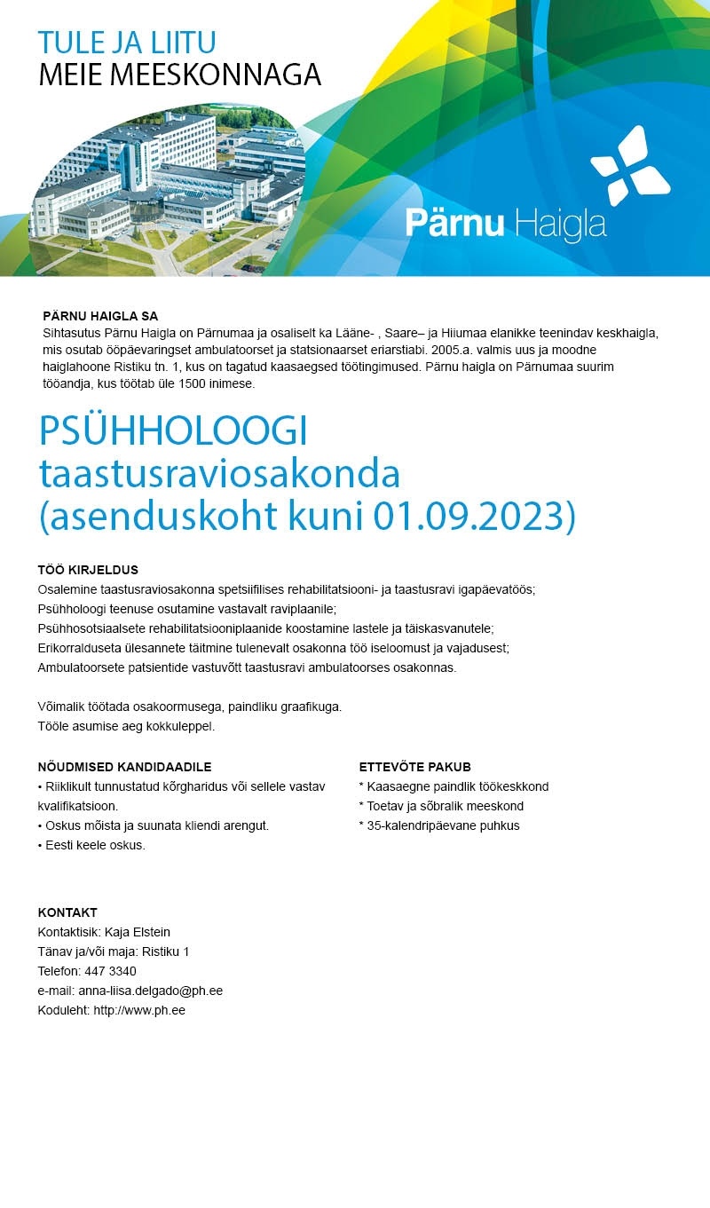 CVKeskus.ee klient Psühholoog taastusraviosakonnas (asenduskoht)