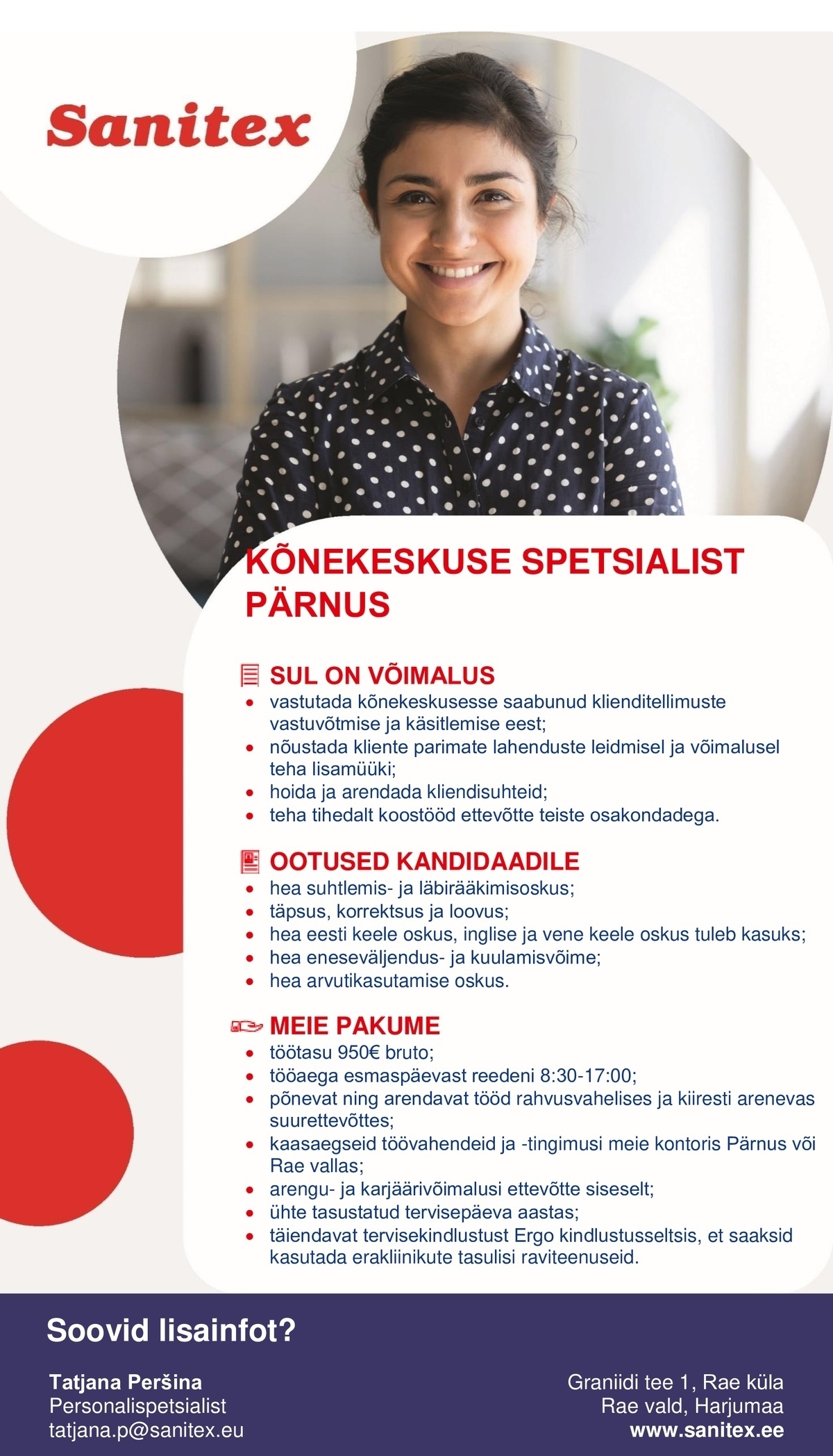 Sanitex OÜ Kõnekeskuse spetsialist Pärnus