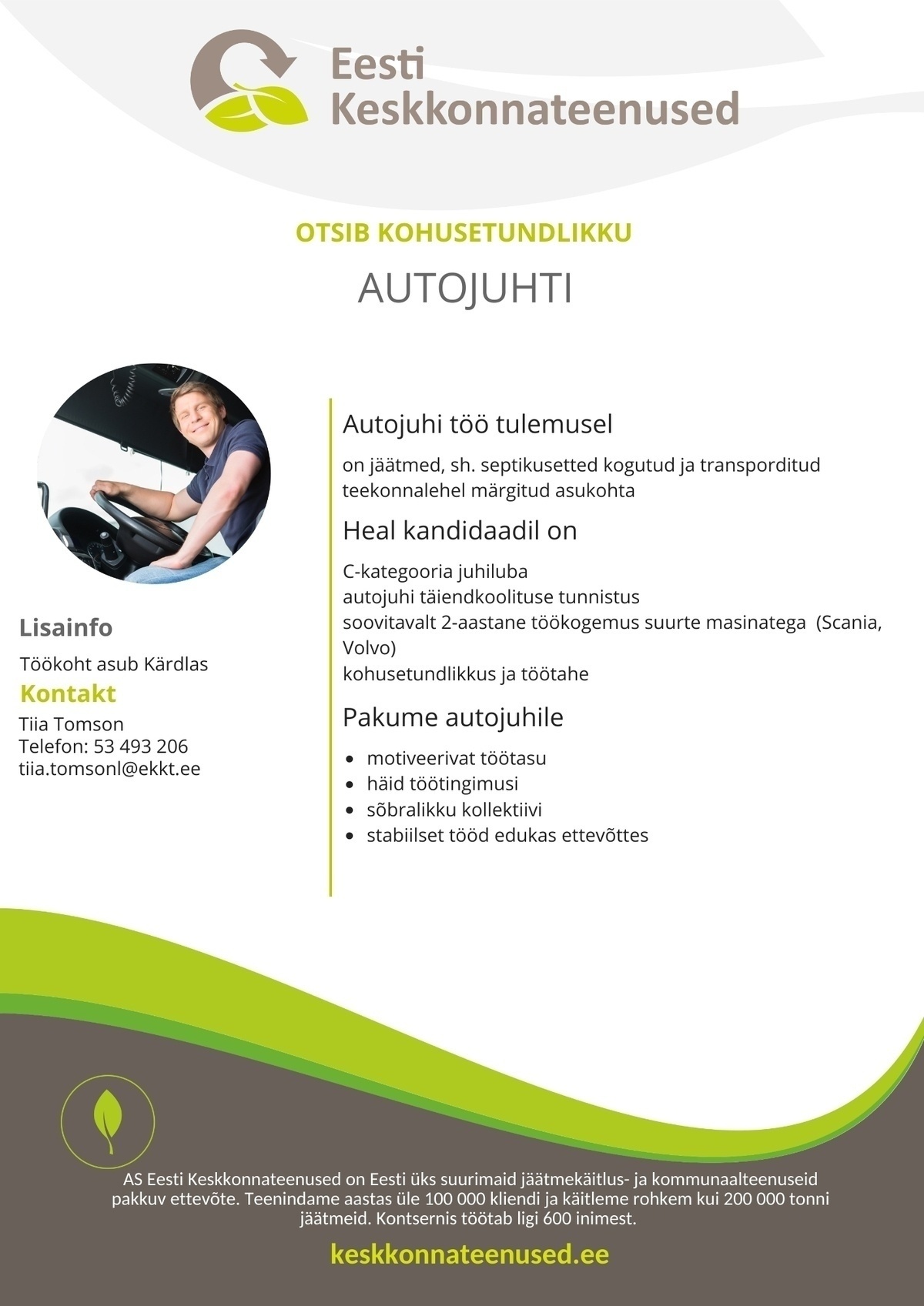 Eesti Keskkonnateenused AS Jäätmeveo autojuht