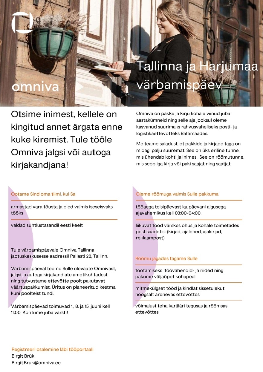 Omniva Tallinna ja Harjumaa värbamispäev (08.06.2023 ja 15.06.2023)