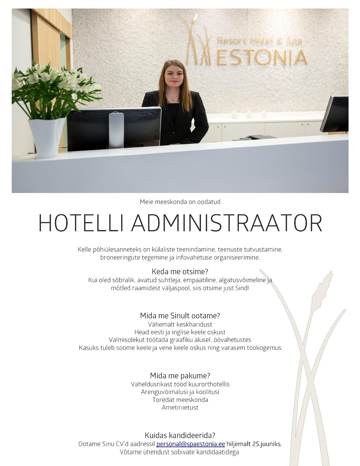 Estonia Spa Hotels AS Hotelli administraator ESTONIA Resort Hotel & Spa´s