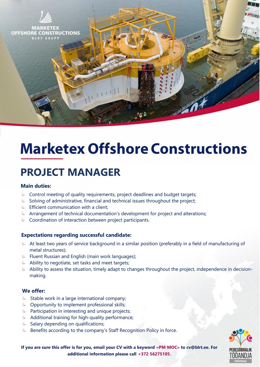 Marketex Offshore Constructions Project manager (production)