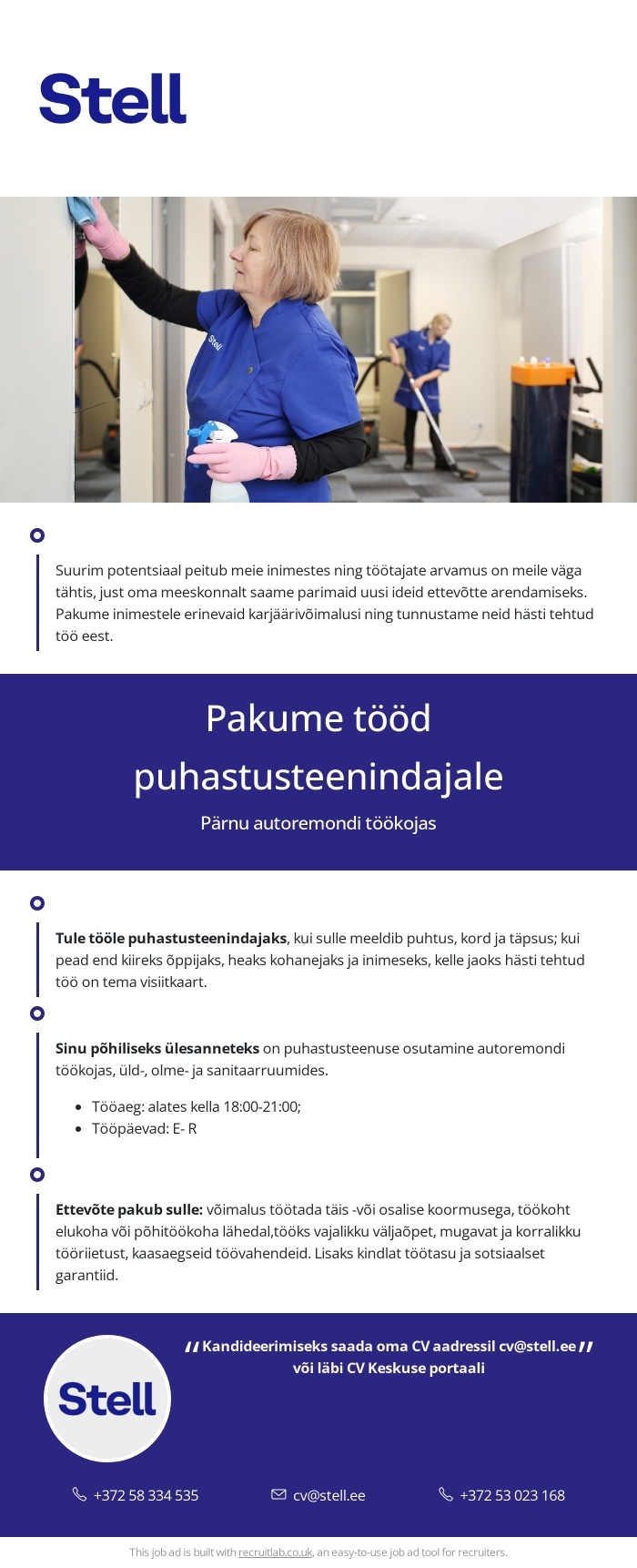 Stell Eesti AS Puhastusteenindaja Pärnu autoremondi töökojas