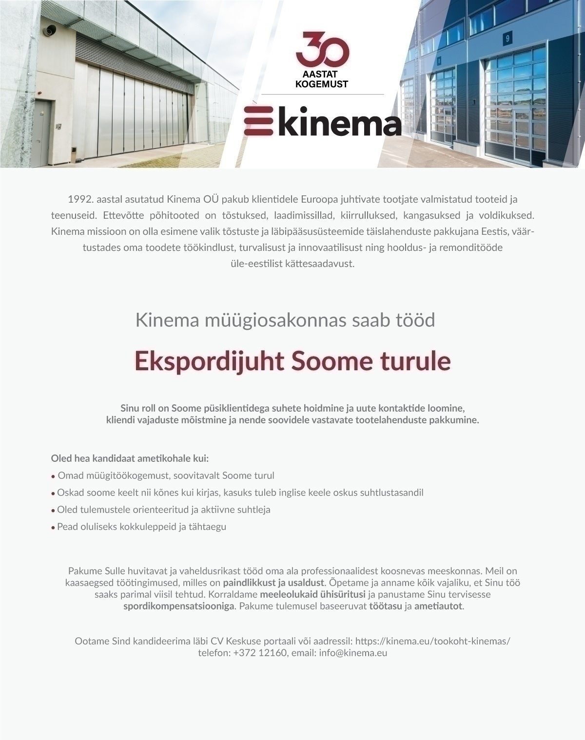 Kinema OÜ Ekspordijuht Soome turule