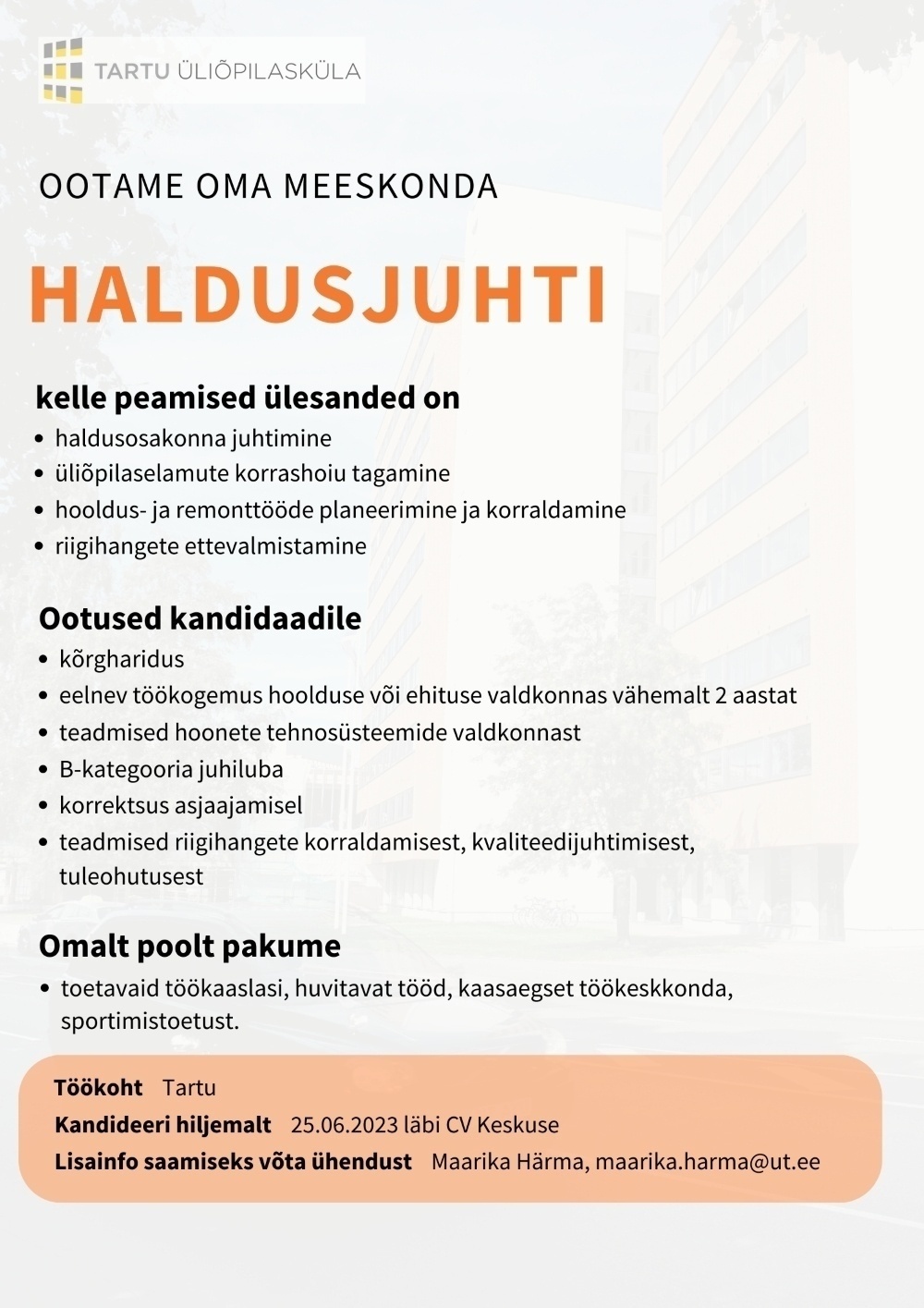 MTÜ Tartu Üliõpilasküla Haldusjuht