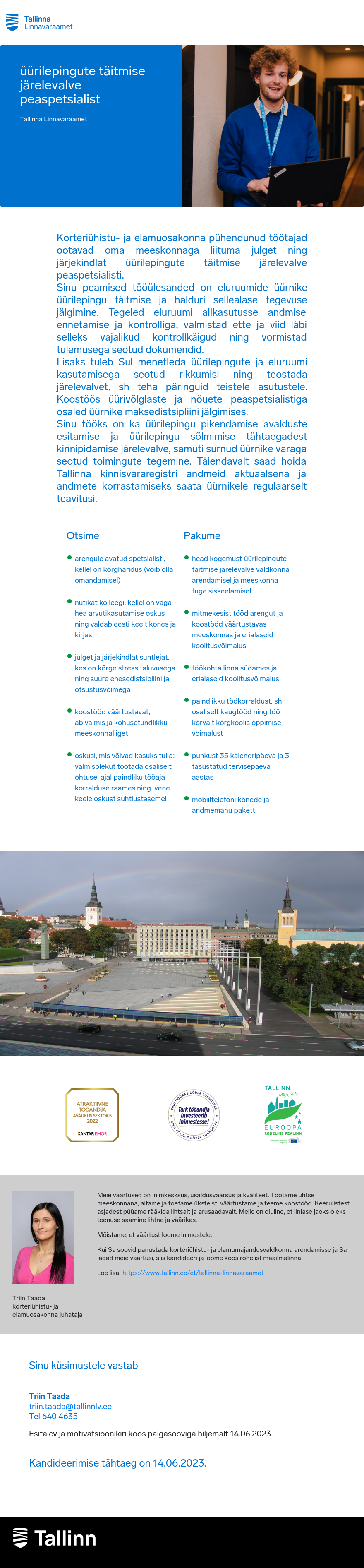 Tallinna Linnavaraamet Üürilepingute täitmise järelevalve peaspetsialist