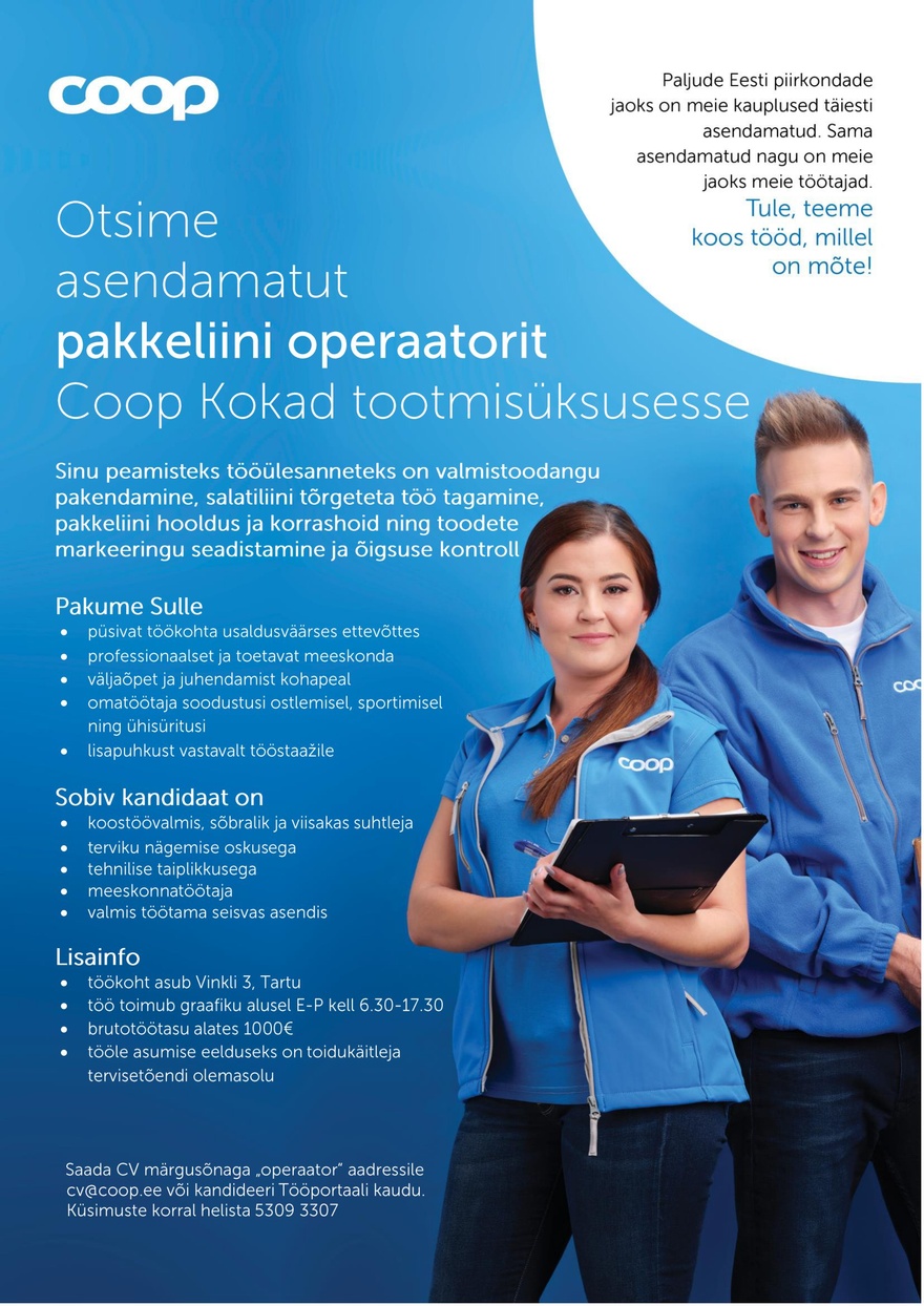 Coop Eesti Keskühistu Pakkeliini operaator (Coop Kokad)