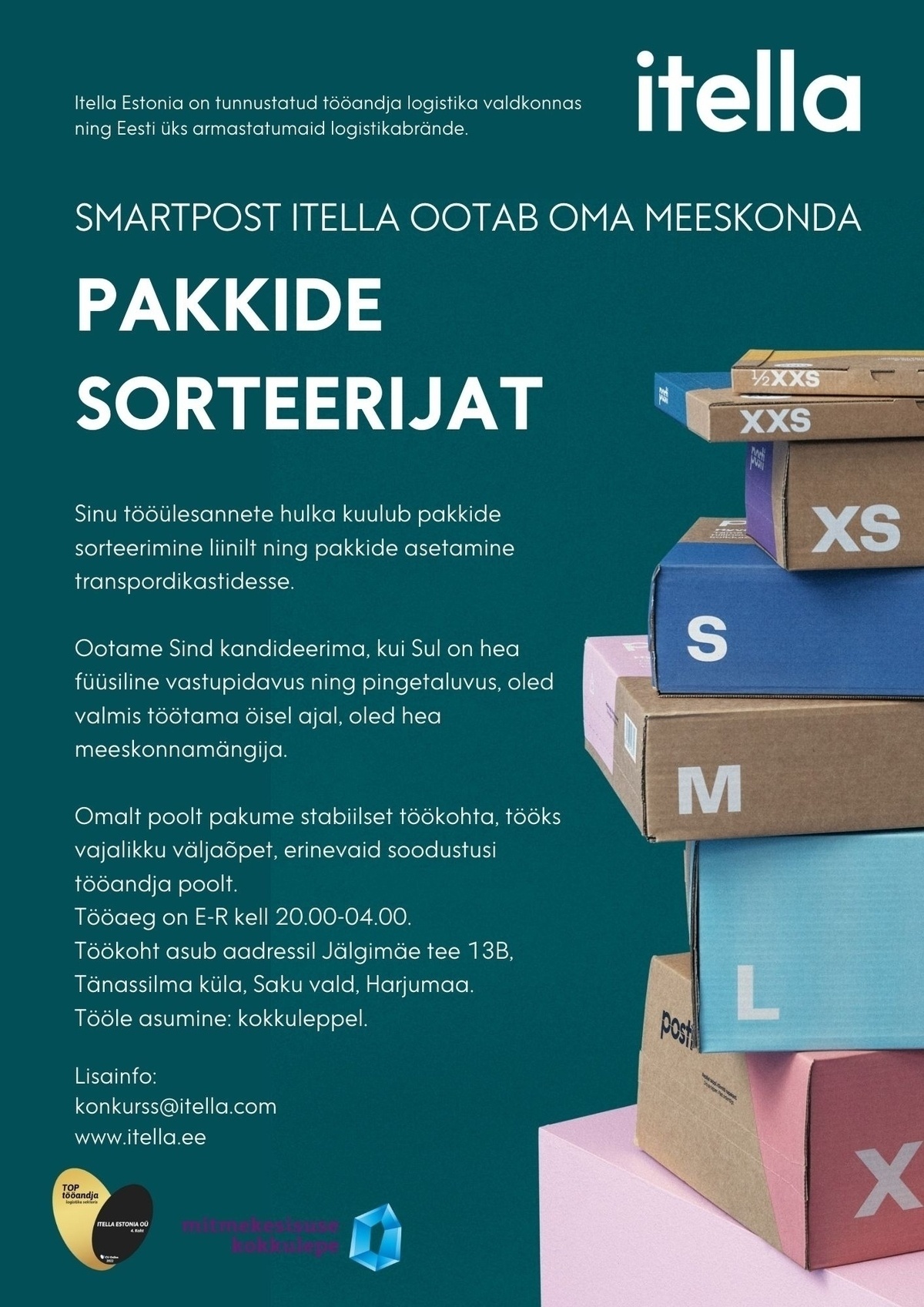 Itella Estonia OÜ Smartpost Itella pakkide sorteerija (öötöö)