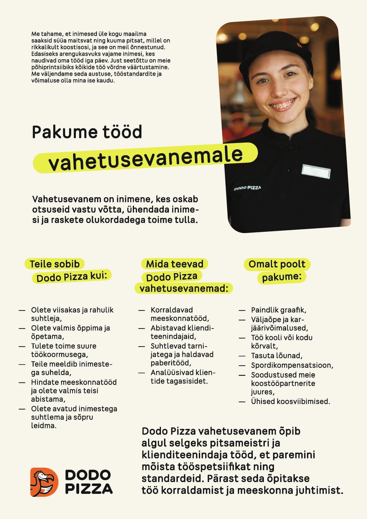 DIGILIKE OÜ Pärnu Dodo Pizza otsib vahetusevanemaid