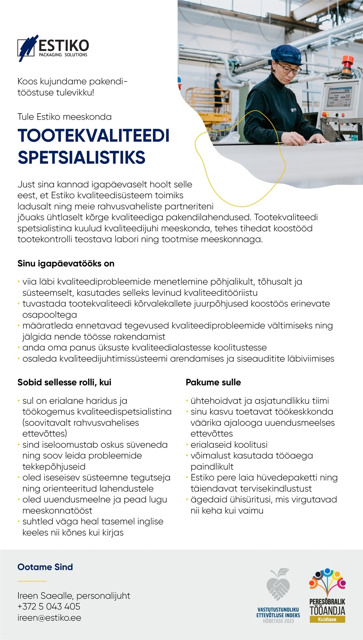 Estiko-Plastar AS Tootekvaliteedi spetsialist