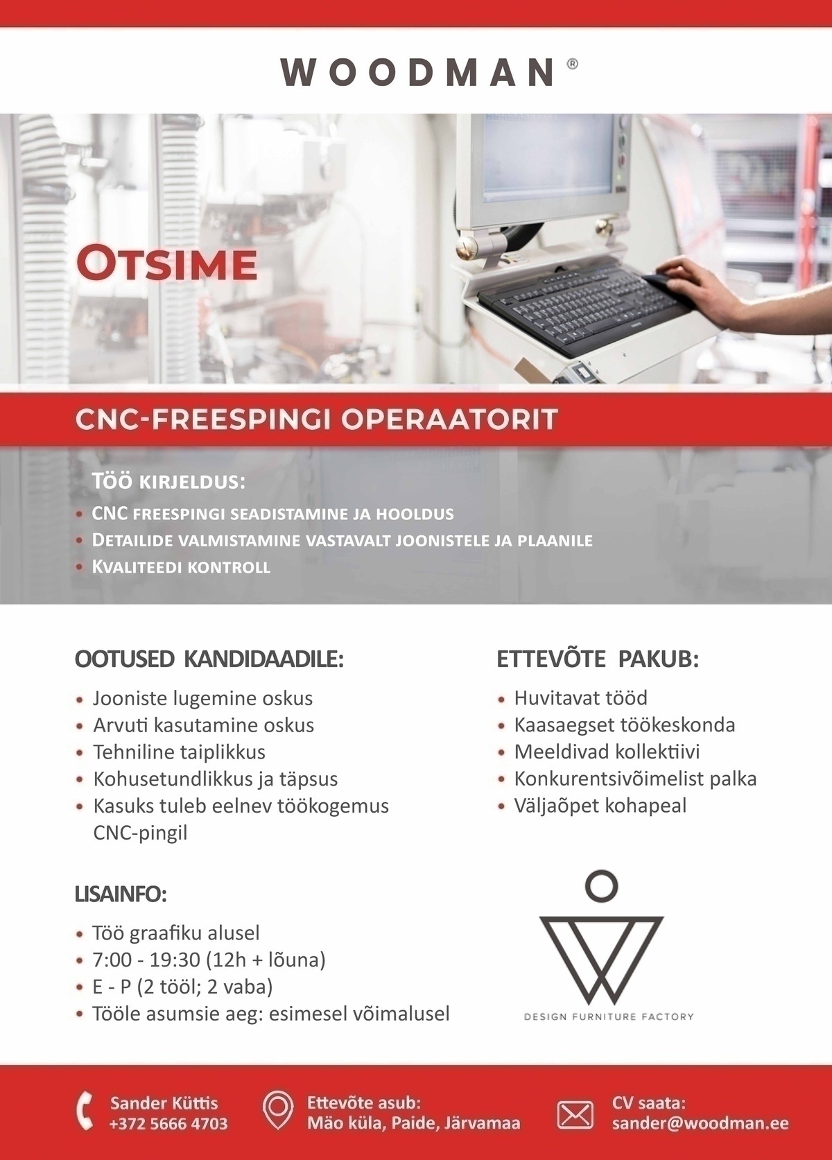 Woodman OÜ CNC - freespingi operaator